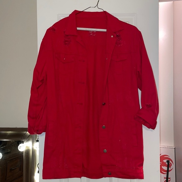 Red denim oversized jacket - Picture 1 of 2